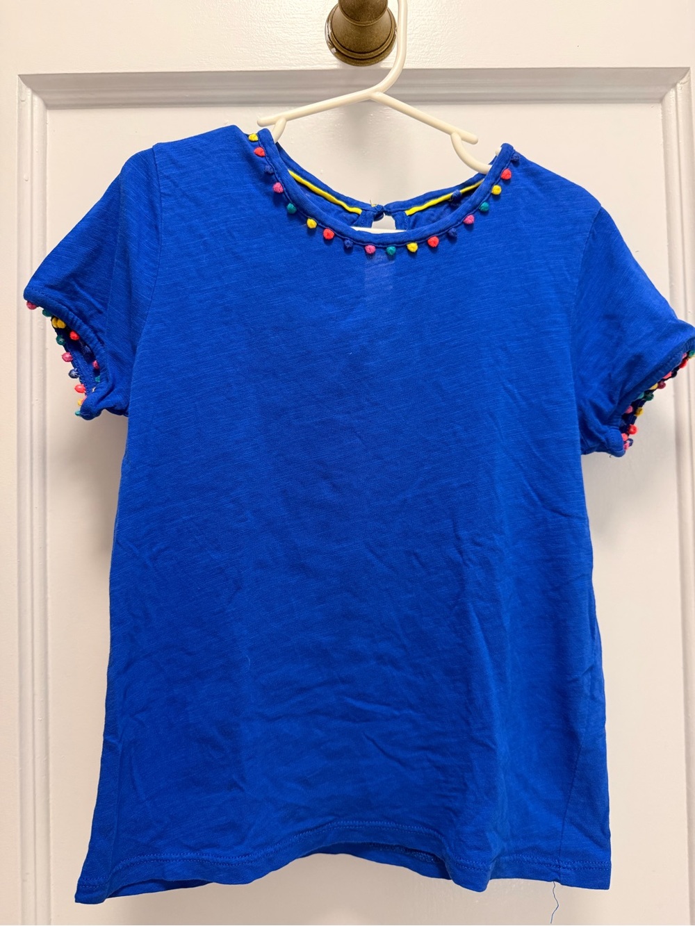 Mini Boden Cobalt Blue Pom-Pom Trim Short Sleeve Top